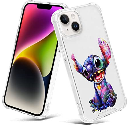 cuwana Clear Case for iPhone 14 Plus 6.7 Inch Stitch Cartoon Print Crystal Slim Soft Bumper Anti-Scratch Four Corners Shockproof Protection Hard Back Cover