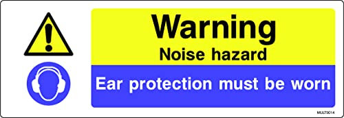 Ideal multi-message WARNING EAR PROTECTION MUST BE WORN signs for building and construction sites