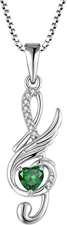 Starnny Damen Silber 925 Musik Phönix Anhänger Halskette 3A Zirkonia Mai Geburtsstein Smaragd Kette Schmuck Geschenke für Damen