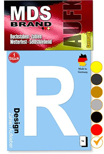 MDS Brand 10cm Design Buchstaben Aufkleber Selbstklebende Klebebuchstaben | Wetterfest Alphabet zum Aufkleben für Briefkasten, Auto, Mülltonne, Vinyl Buchstaben für Außen & Innen (Weiss, R)