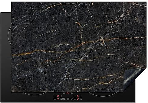 KitchenYeah© Copri Piano Cottura Induzione 78x52 cm Coprifornelli Fornello Proteggi Tutto per la Cucina Fornelli Marmo - Nero - Oro - Grigio - Struttura in marmo