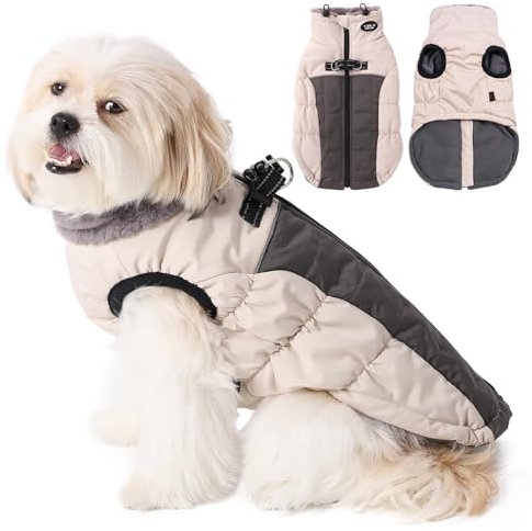 Savlot Hundejacken für den Winter Winddicht Wasserdicht 2 in 1 Outfit Kaltwettermantel Hundewestengeschirr Welpen Winter Warme Jacke Kleines (S, Weiß)