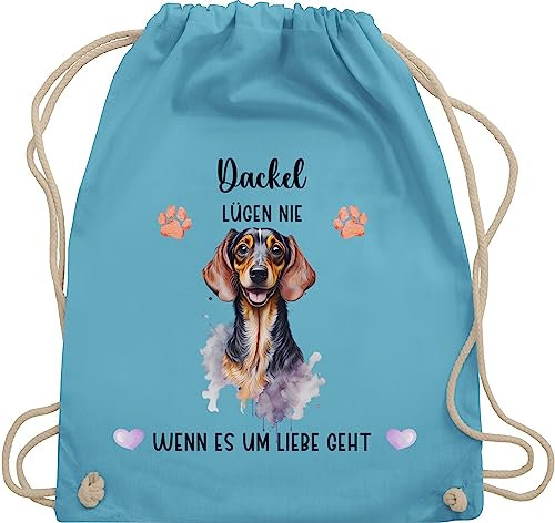 Turnbeutel Rucksack - Hunde - Dackel - Geschenk Hundebesitzern - Unisize - Hellblau - motiv personalisierte geschenke hundebesitzer hund dachshund tasche taschen hundemotiv hunden dackelmotiv