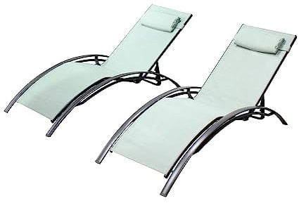 CONCEPT USINE - Lot de 2 Transats Ajustables et Empilables | Bain De Soleil Chaise Longue d'Extérieur Confortable | Bahia Vert Pastel| Textilène | Réglable 6 Positions | Jardin Terrasse Plage Piscine