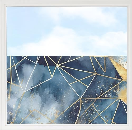 GRAZDesign Fensterfolie Blickdicht Sichtschutz, Sichtschutzfolie Fenster, Glastüren, Duschkabine, Milchglasfolie Bedruckt mit Motiv Linien mit blau, grau, Gold 100x57cm