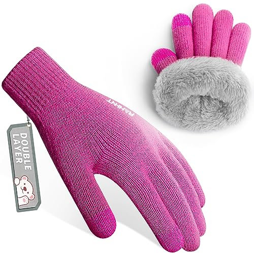 Rahhint Unisex Kinder Handschuhe Winter für Jungen Mädchen Thermohandschuhe Touchscreen Winterhandschuhe Warme Wollstrickhandschuhe mit Fleecefutter 3-15 Jahre