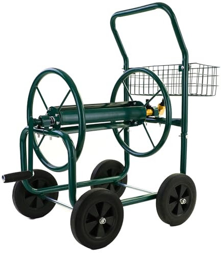 Schlauchwagen Schlauch Handwagen Grün mit Ablagekorb bis 60m Gartenschlauch