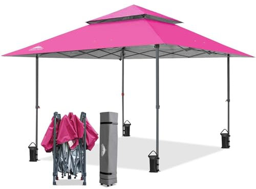 EAGLE PEAK Schräge Beine Faltbar Pavillon 4x4m Wasserdicht Camping Pop-up Faltpavillon mit Seitenteil, inkl. Rucksack, Hellrosa