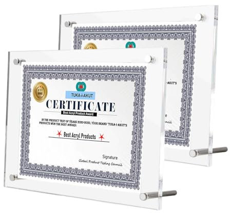 TUKA-i-AKUT 2X Acrílico Marco de Documentos para A3 Cartele, Doble Acrílico Panel Transparente, Marco de Exhibición de Escritorio para Fotos Documentos Carteles Folletos Certificados, TKD9400-A3-2x