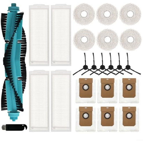 BlissfulAbode 26 Stück Ersatz-Zubehörset für Cecotec für Conga 11090 Roboter-Staubsauger-Zubehör - 1 Rotierende Bürste, 6 Wischtücher, 4 HEPA-Filter, 8 Staubbeutel, 6 Seitenbürsten,1 Reinigungsbürste