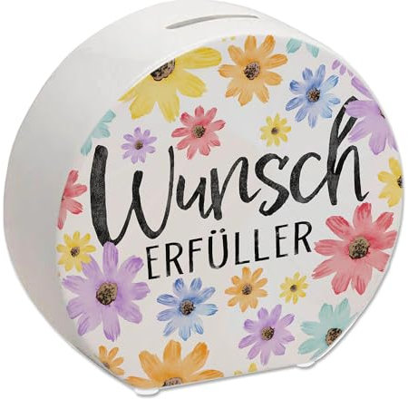 Blumen Spardose mit Spruch Wunscherfüller Bunt Floral Positiver Freudebringer Geburtstag Wunsch-Erfüller