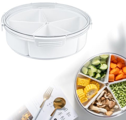 CAREDGO Bandeja Aperitivos con Tapa Bandeja Aperitivo Plastico Bandeja Aperitivos 5 Compartimentos Bandeja Aperitivos Grande 27cm Con Separadores Bandeja Compartimentos Aperitivos Bandeja para Servir