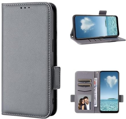 COQUE Für Telekom T Phone 5G Hülle, seitlicher Magnetverschluss mit Litschi-Muster (stoßfest) Klappe mit Kartensteckfach-Grau