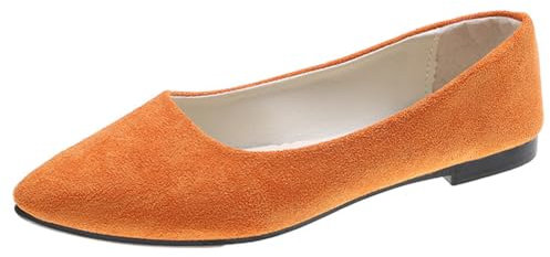 Rojeam Womens Flats Shoes Portable Pumps Ballet Flat Slip-on Ballerina Pumps Shoes Ladies Loafers, Orange, Size 8