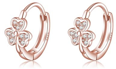 SLUYNZ 925 Sterling Silber CZ Kleeblatt Creolen für Damen - Huggie Ohrringe Clover (B-Rose Gold)