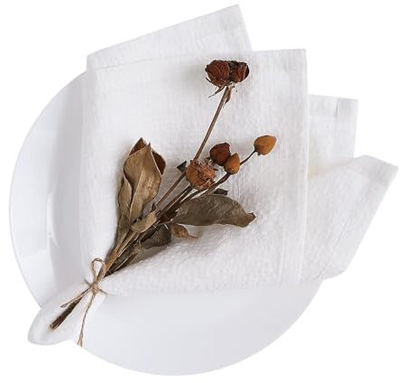Berklan Leinenservietten 45 x 45 cm 6er-Set 55% französischer Flachs 45% Baumwolle für Hochzeit Handgefertigt aus Seersucker elegant Weiß