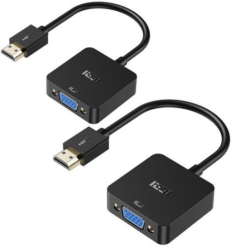 ICZI VGA auf HDMI Adapter 2 Stück Unidirektional Stecker auf Buchse Konverter Kabel 1080P 60Hz Full HD für PC, Laptop, Desktop Computer, Xbox, PS4, Raspberry Pi.