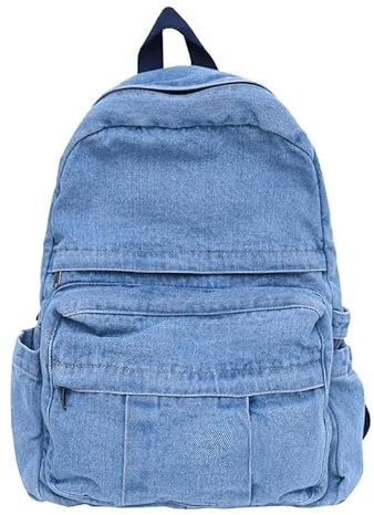 TYHOTULY Jeans-Rucksack für Damen und Herren, Y2K, ästhetischer Tagesrucksack, klassisch, Retro, Jeans, Rucksack, lässig, leicht, Laptop-Rucksack, Hell, blau