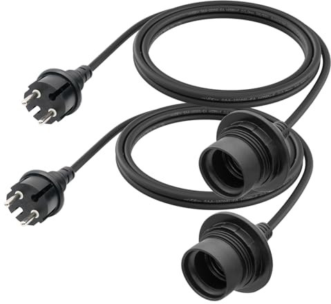 FIRMERST Wasserdichte Lampenfassung E27 mit Kabel Outdoor 2,5m 2 Stück Schwarz