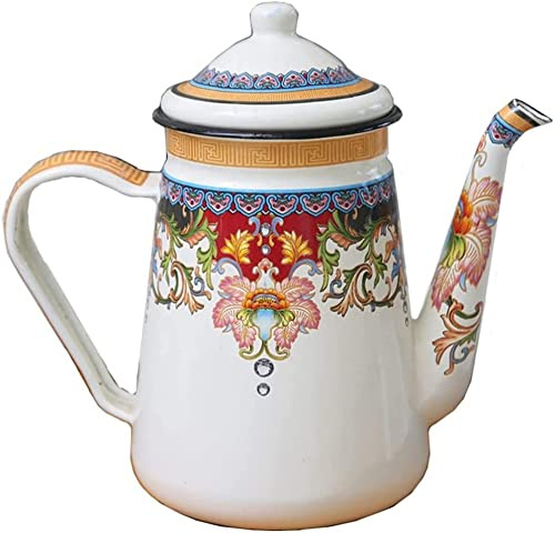 Teiera smaltata da 1,5 l, caffettiera vintage con beccuccio lungo e manico, per fornelli a gas e fornelli a induzione, -A