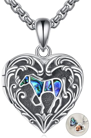 CUPENDA Pferd/Katze/Muschel Medaillon kette Halskette 925er Sterlingsilber mit Bildern Anhänger Medaillon Halskette Valentinstag Schmuck für Damen