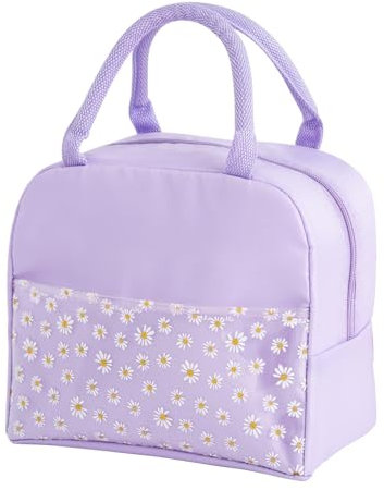 Lunch Bag, Insulated Lunch Bag Cooler Bag Portable Thermal Lunch Bags Organizer Tote Bag for Women Adults Kids Work School Picnic (Daisy Purple)