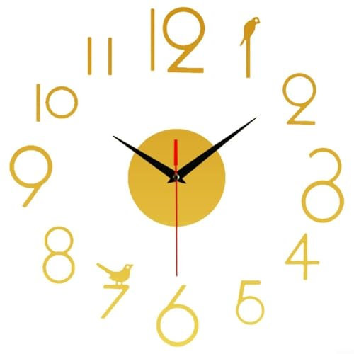 Orologio da parete 3D moderno fai da te, numeri adesivi, decorazione per la casa, funzionamento silenzioso (oro)
