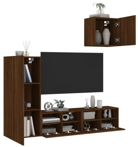 4-TLG. Wohnwand Braun Eichen-Optik Holzwerkstoff,3216506