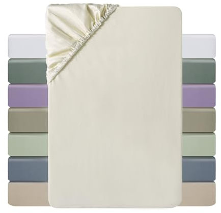 MILDLY Spannbettlaken 180x200 Satin, 100% Langstapelige Baumwolle Seidig Luxus Bettlaken Spannbettlaken bis 25cm Matratzenhöhe, Oeko-Tex Zertifiziert-Beige
