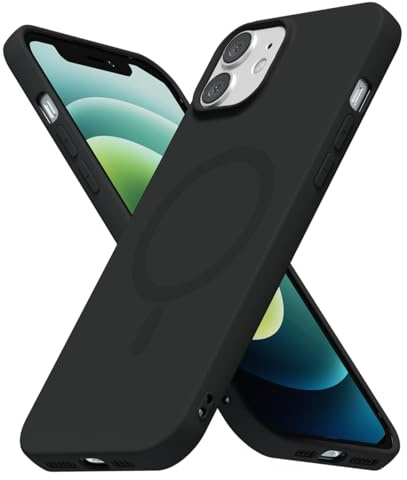 LoeoeL for iPhone 12/12 Pro Case Silicone Mag Safe, Compatible with Magsafe Ultra Slim Thin Magnetic Phone Case for Women Girls, Soft Rubber Gel Matte TPU Solid Color Minimalist Cover, Black