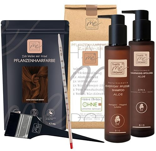 Thats me Organic® Profi Pflanzenhaarfarbe Komplettset (warm chocolate brown) – Bio Haarfarbe ohne Chemie – Haarfarbe für gesundes Haarefärben auch während Schwangerschaft und Stillzeit