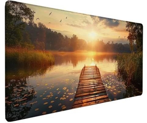 Tapis de Souris XXL 900x400x3MM, Tapis de Souris Gamer Jaune Tapis de Bureau OcéAn Mouse Pad Antidérapant Étanche, Bords Cousus Tapis de Bureau Gaming pour la Bureau, Jeux, Maison Déco Cadeau 9-6