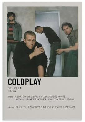 RISUANHENM Coldplay Poster, Raumdekoration, künstlerisches Poster für Zimmer, ästhetische Leinwand, Wandkunst, Schlafzimmer-Dekor, 30 x 45 cm, ungerahmter Stil