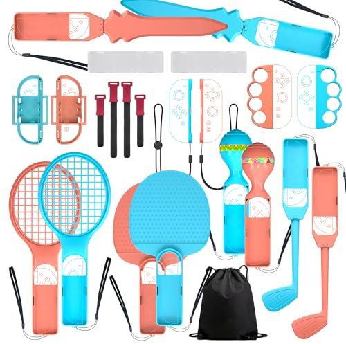 Accessori per Switch 2 Sports Giochi - Nintendo Switch 2 Accessori sportivi Family Party Pack Kit con mazze da golf, racchetta da tennis, spade impugnature, Joycon Cinghie da polso Maracas Borsa