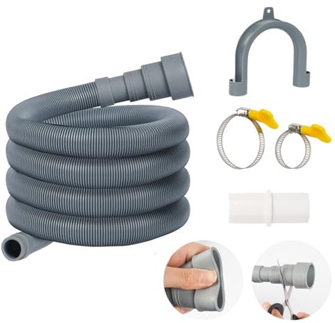 ilauke Washing Machine Waste Pipe Extension Kit, Cuttable 2.5M Drain Hose Extension, Universal Drain Pipe for Dishwasher Washing Machine Washer Dryer, Grey