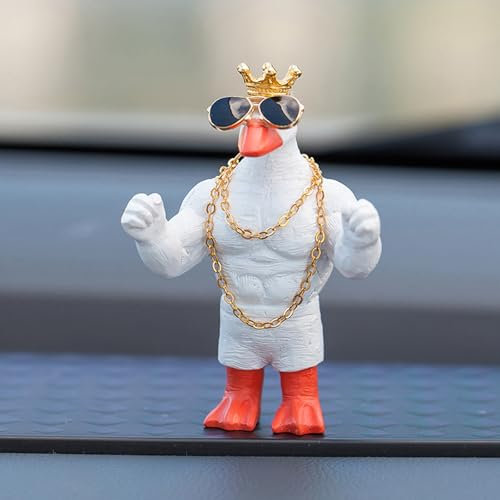KIAYOO Mini Muscle Duck,Funny Gifts Car Home Office Ornament Decoration Resin Garden Statue Sculpture Figurine for Him Men Her Women Friends Boyfriend Birthday New Year Christmas,White