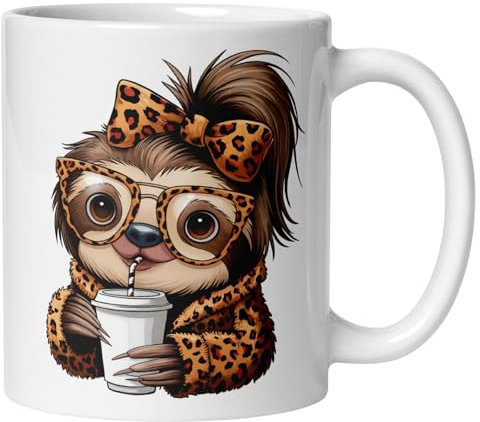 Faultier Tasse Lustig | Stylisches Faultier mit Brille und Kaffeebecher Leo-Look | Geschenkidee Kollegen Büro Arbeit Kaffee Tier Tasse witzig Motivation Becher Abschied Morgenmuffel Freundin