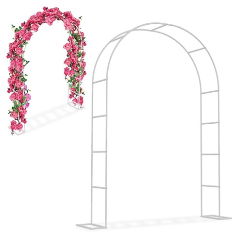 UISEBRT Rosenbogen aus Metall 192x38x240 cm, Rankhilfe für Kletterpflanzen, Hochzeit, Garten, Terrasse, Torbogen Hochzeitsbogen Gartenbogen Pulverbeschichtet in Weiß Wetterfest