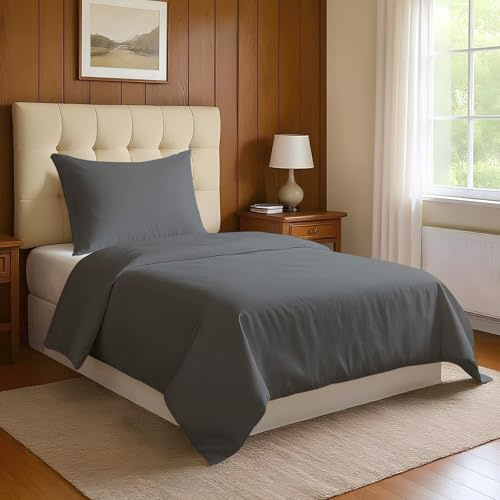Pizuna Bettwäsche 160x210 + 65x100 Anthrazitgrau 800 Fadenzahl | 100% Baumwolle Bettbezug und Kissenbezug, Mako Satin 2-Teilig Bettwäscheset 160x210 + 65x100 Anthrazit Grau Mako Satin