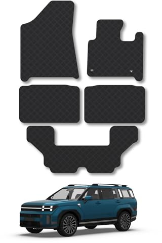 Hyundai Santa Fe [HEV] (7 Seats) (2024+) Rubber Car Mats Accessories Tailored Fit Compatible Accessory Waterproof Protection Non-Slip Floor Mats Full Durable Front Rear Set with Clips