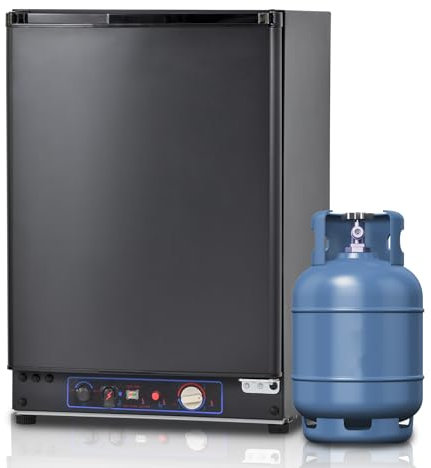 Techomey Nevera de Gas Butano 60L, Silenciosa Nevera Trivalente para Camper, Caravana, RV, Autocaravana, Negro