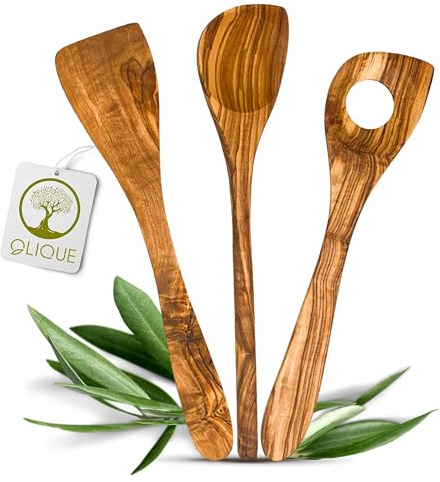 Set de cuillères de cuisine en bois d'olivier - Set fait à la main avec cuillère en bois et spatule comme cadeau individuel