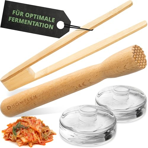 Fermentier Zubehör inkl. Stößel, Gewichten (⌀7cm) & Zange I Hochwertiges Zubehör zum idealen Fermentieren von Sauerkraut, Kimchi & Co. I Mit Schritt- für -Schritt-Anleitung I Fermentiergewichte