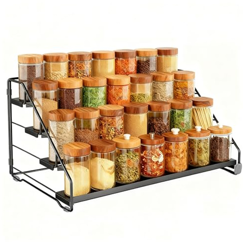 CTDMJ Estante de especias de pie de 4 niveles, estante de cocina, 34 x 26 x 21,5 cm, soporte para especias de metal, sin taladrar, soporte de especias ajustable para cocina, armario, encimera