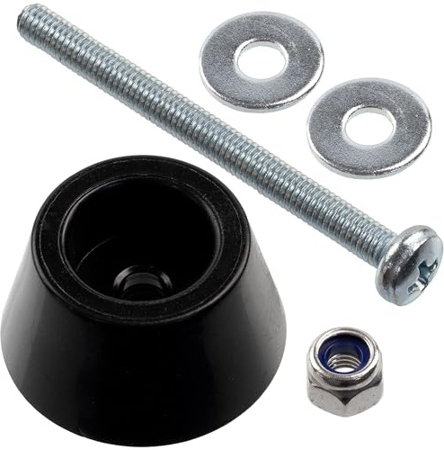 Aerzetix - Kit di 12 piedini rotondi per mobili Ø20x10.5 mm in plastica nera + 12 viti metallo M3x35 mm + 12 dadi autobloccanti M3 + 24 rondelle larghe per bullone M3