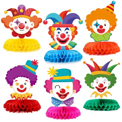 Karneval Deko, 6 Stück Clown Deko Karneval - Faschingsdeko Tisch, Tischdeko Fasching für Deko Karnevalsparty, Fasching Motto Zirkus & Kindergeburtstag, 3D Fasching Basteln Kinder