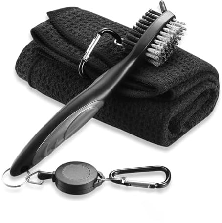 ZHUDALA Golf Club Cleaning Kit - Brush & Microfiber Towel Set with Carabiner Clip, Waffle Pattern Cleaner for Clubs, Golf Gifts for Men
