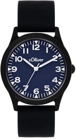 s.Oliver Armbanduhr mit Silikonband für größere Jungs und Teens - 35 mm - analoge Armbanduhr mit Quarzwerk - hoher 3 ATM wasserdicht - widerstandsfähig und Kratzfest