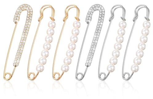 DOPENSPI 12 Stück Broschen Anstecknadeln Damen,Perlen Brosche für Kleidung Vintage Sicherheitsnadeln mit Strass für Pullover Schal Clip Strickjacke Kleid Kleidungsstück Dekoration Zubehör Schmuch