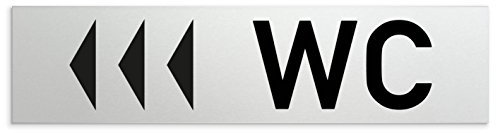 Türschilder24 Schild/Türschild 160 x 40 x 1,5 mm - Aluminium Vollmaterial eloxiert - Oberfläche in geschliffener Edelstahloptik - 100% Made in Germany (WC + Richtungspfeil links B)